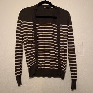 UO BDG Gray and White Striped Button Up Cardigan